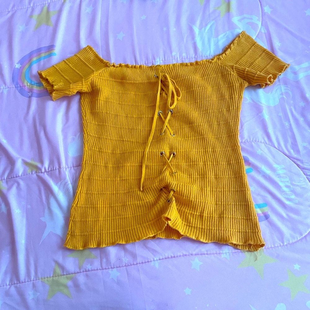 Off the shoulders yellow top